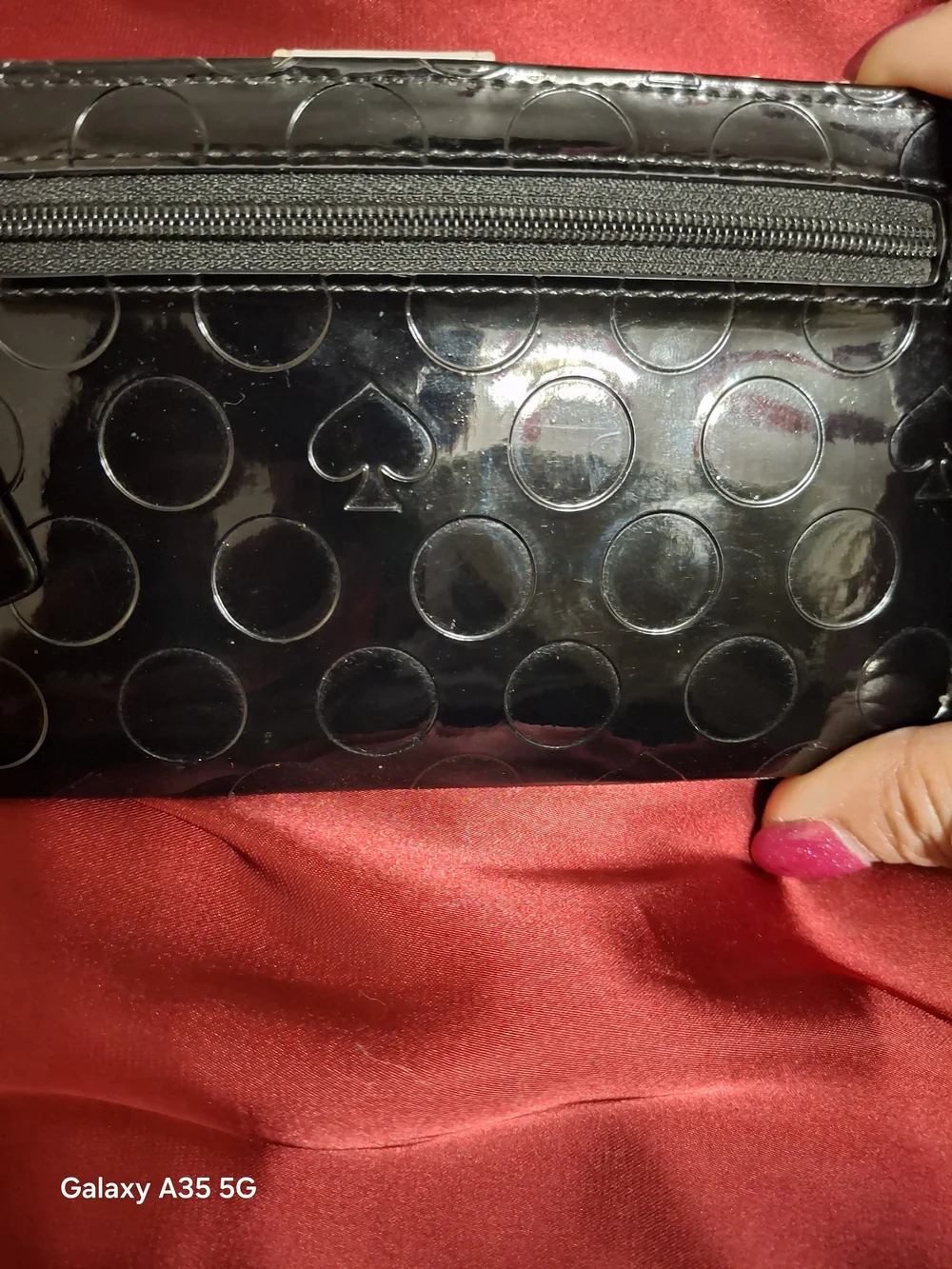 kate spade Black Patent Leather Dot Embossed Continental Slim Wallet